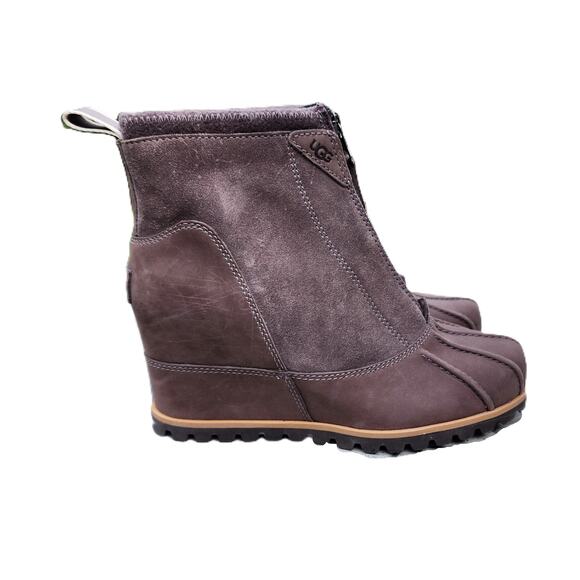 UGG Reggie Thundercloud Leather Wedge Ankle Boots 7.5 - Picture 5 of 11